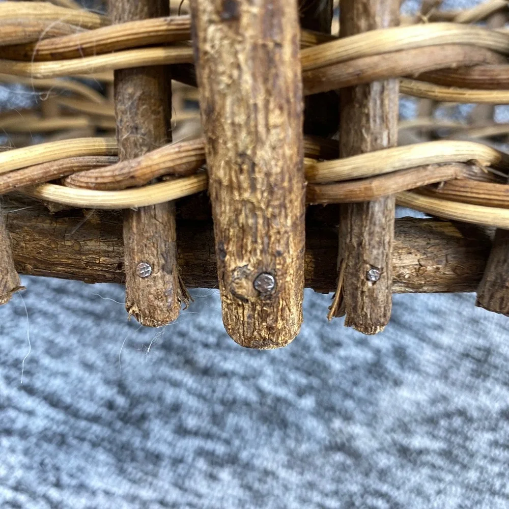 Old Rustic Twig Woven Basket Natural Vine Handle Folk Art Country Decor